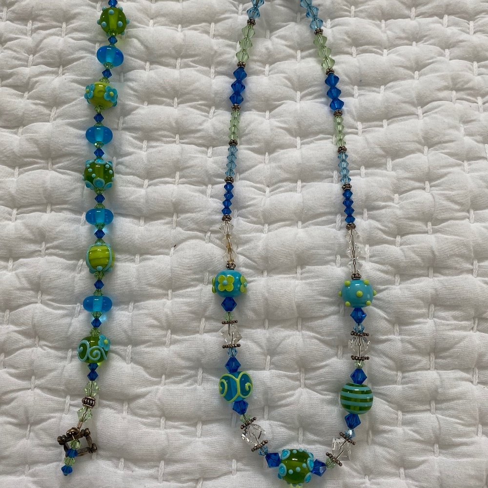 Green & blue necklace and bracelet, handmade